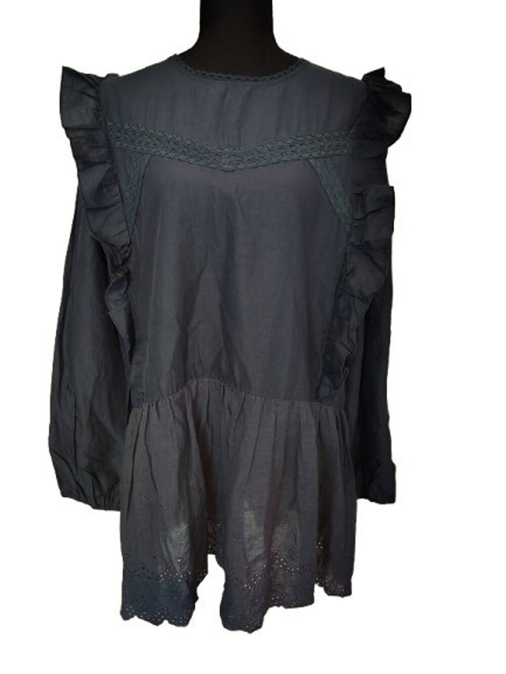 Suzanne Betro Weekend Eyelet Ruffle Blouse M NWOT Cotton Boho Cottagecore